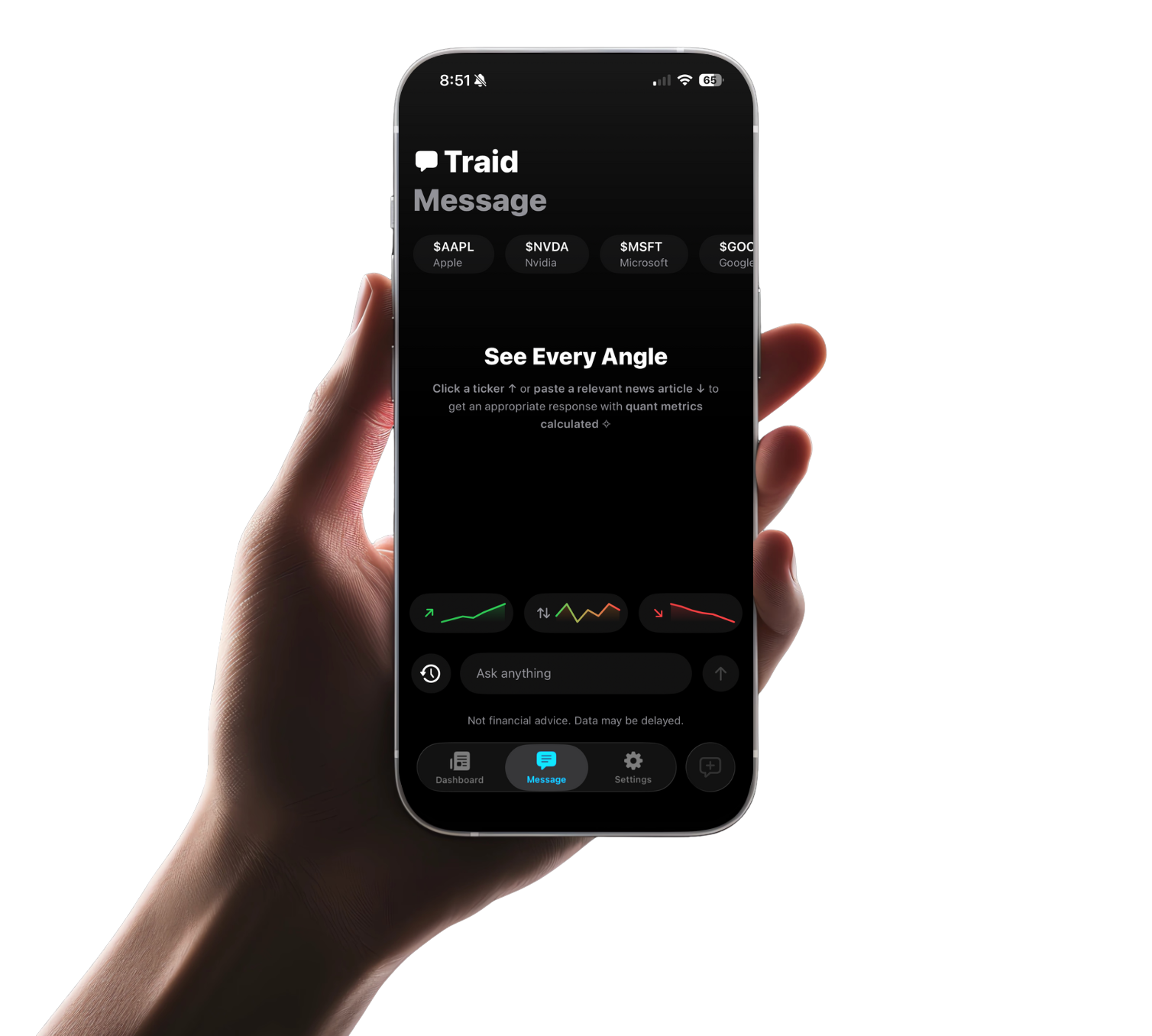 Original Canva campaign image of Traid's research conversation on an iPhone held in a hand